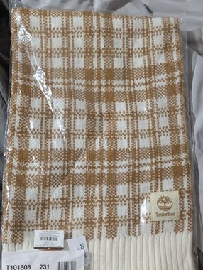 Timberland Tan & Cream Plaid Knit Scarf